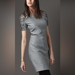 BURBERRY London Rhinestones Gray Sheath Dress Size 12